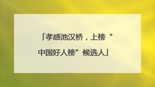 孝感池汉桥，上榜“中国好人榜”候选人