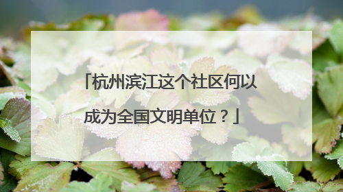 杭州滨江这个社区何以成为全国文明单位？